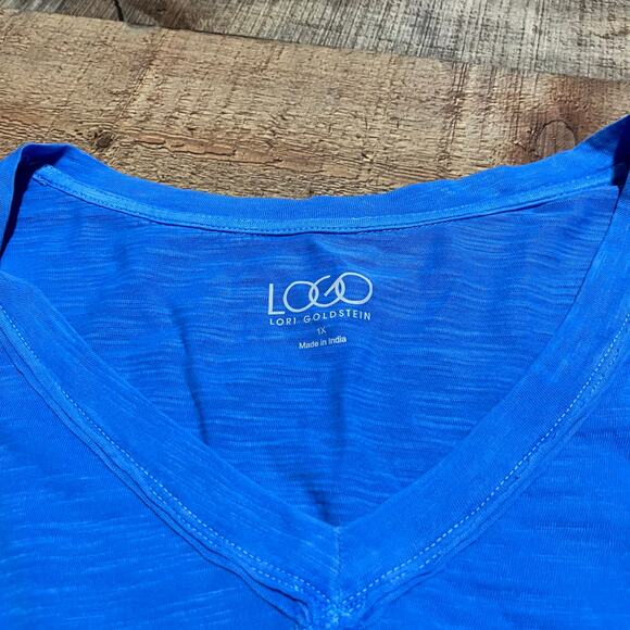 LOGO Lori Goldstein NEW Womens 100% Cotton Slub Blue V-Neck 3/4 Sleeve Top Sz 1X - Picture 6 of 7